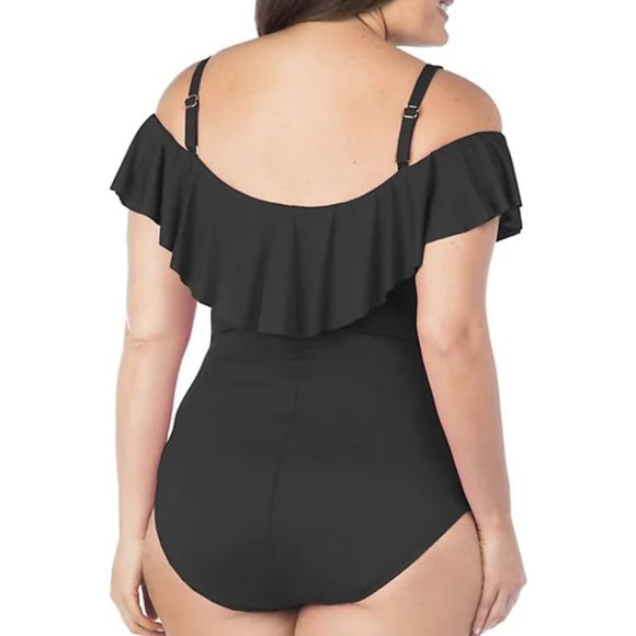 La Blanca Plus Size Black Ruffle One Piece - Picture 2 of 4